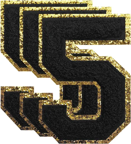 Vista 114 de 3 parches de letras de felpilla negra, parches de letras termo-adhesivas de 4-1/2", parches universitarios para ropa, S