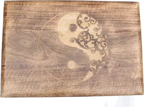 Vista 6 de DharmaObjects Mesa de meditación de altar de altar de oración tallada a mano de madera maciza de mango (Yin Yang) grande