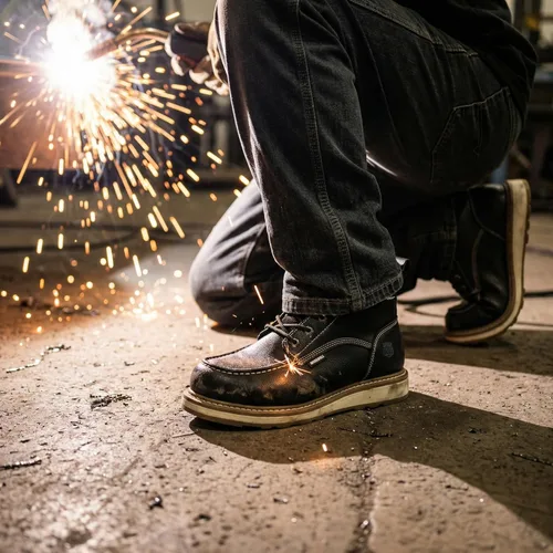 Vista 5 de Botas de trabajo para hombre de 6 pulgadas con puntera suave, con cordones, botas de cuero de seguridad industrial resistentes al