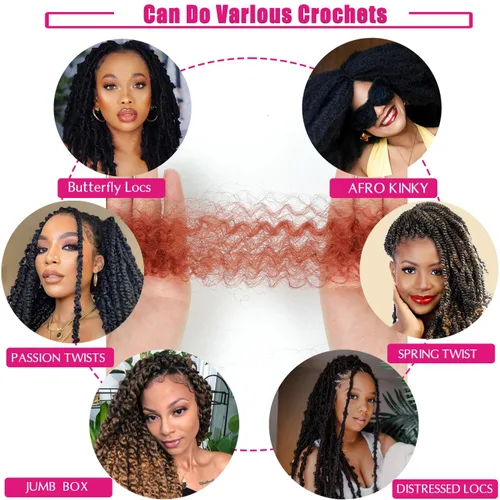 Vista 6 de Cabello Afro Twist de 30 Pulgadas 2 Paquetes, Cabello Afro Twist Elástico Pre Esponjado Cabello Spring Twist Pre Estirado Cabello para Envolver