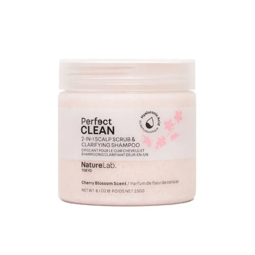 NatureLab Tokyo Perfect Clean - Exfoliante aclarante para el cuero cabelludo edición limitada, aroma Sakura champú 2 en 1 y exfoliante para el cuero