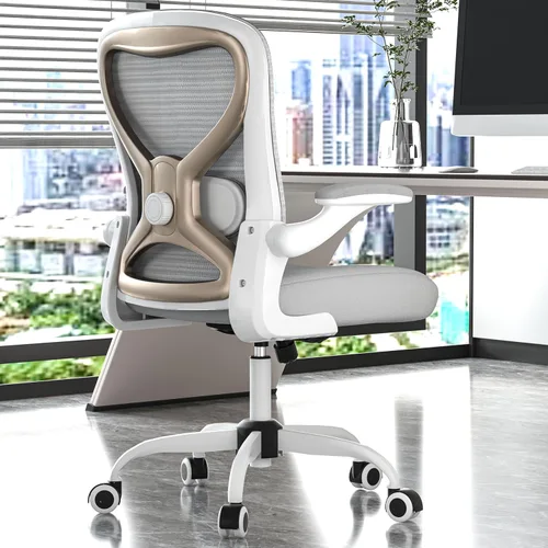 Vista 10 de Silla de escritorio de oficina con soporte lumbar ergonómico, cojín de asiento extra grueso, brazos abatibles, respaldo de malla transpirable, silla