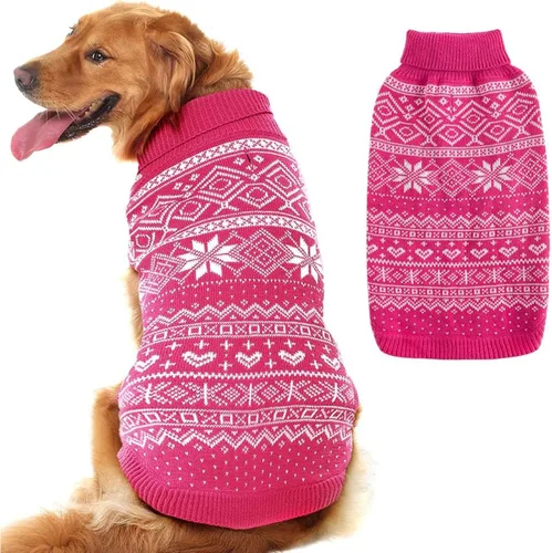Vista 21 de HOMIMP Suéter de rombos para perros - Ropa cálida de invierno para cachorros, abrigo suave, suéter feo para perros pequeños, medianos y grandes, Azul