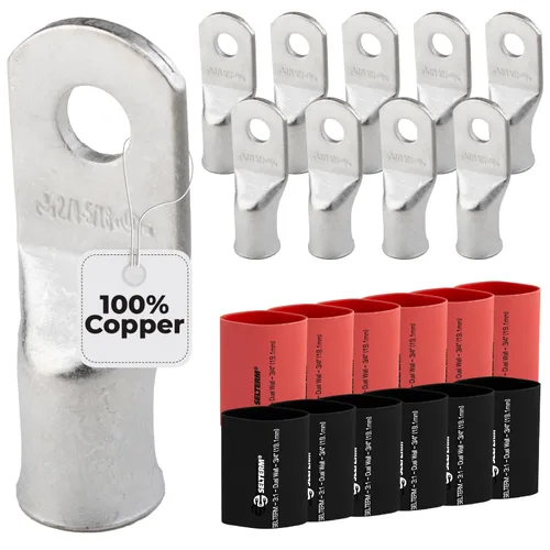 Vista 80 de SELTERM 5 piezas terminales de cable de cobre estañado 1/0 AWG perno de 1/2", extremos de cable de batería, terminales de anillo, conectores