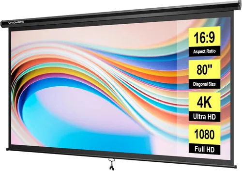 Vista 12 de VIVOHOME 100 pulgadas manual Pull Down pantalla del proyector, 16:9 HD retráctil pantalla panorámica para cine en casa, oficina, videojuego