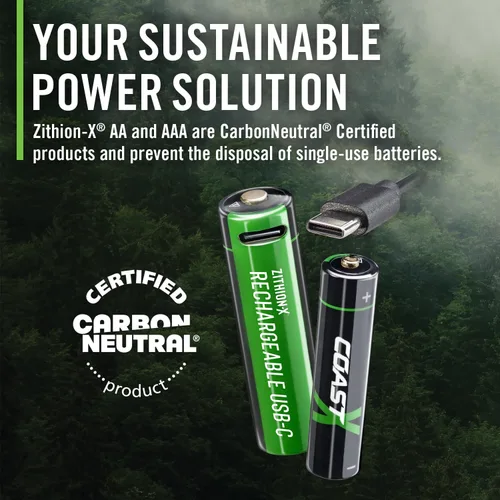Vista 7 de Coast Baterías recargables AA USB-C, ZITHION-X, iones de litio de 1.5 V 2400 mAh, larga duración, se carga menos de 2.5 horas, cable de carga