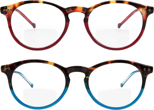 Yogo Vision Bifocal Reading Glasses 2 Pack Plastic Keyhole Spring Hinge Frames Bifocal Readers for Men and Women