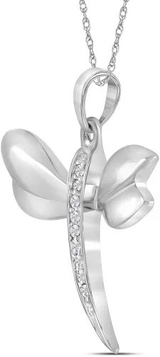 Vista 2 de Sonia Jewels Dije con dije de diamante de libélula de oro blanco de 14 quilates (.03 quilates), Oro blanco, diamante