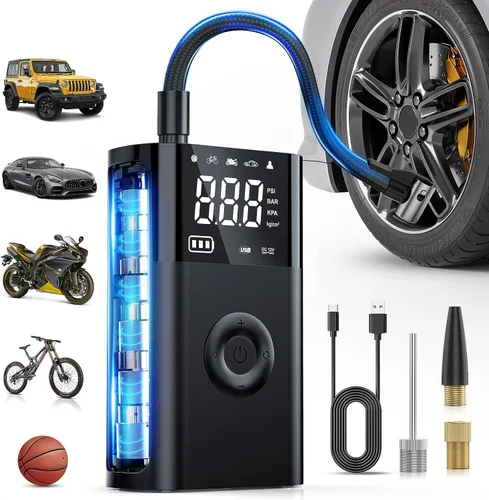 Vista 24 de Compresor de aire portátil Nilight para neumáticos de automóvil de 12V DC con manómetro digital 150PSI, Bomba de neumáticos automática con luz LED