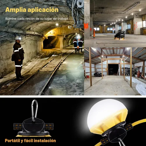 Vista 8 de Luces de cadena de construcción de 50 pies con jaula protectora, luces de trabajo LED de cadena impermeables IP65, luz diurna 5000K con cable 18AWG