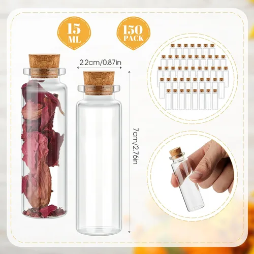 Vista 2 de Gerrii 150 mini botellas de vidrio de 0.5 fl oz con tapones de corcho de madera, mini frascos de vidrio de poción pequeñas botellas transparentes