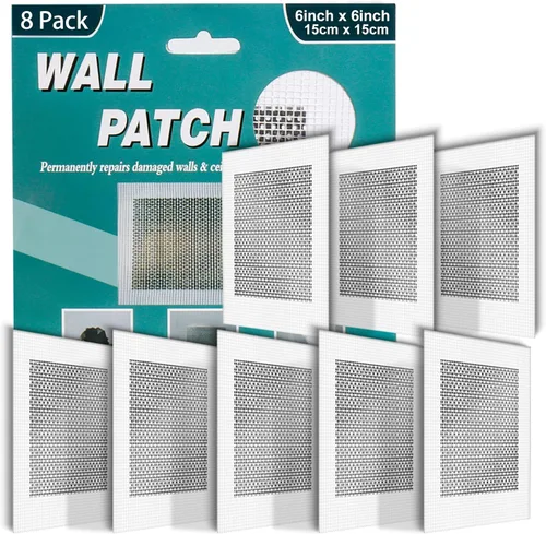 Vista 8 de 8 piezas de parche de paneles de yeso de 4 pulgadas, parches de reparación de pared, kit de reparación de agujeros de pared de yeso autoadhesivo