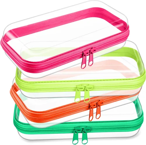 Vista 14 de Hoolerry 4 piezas de estuches rígidos transparentes con cremallera, bolsas de maquillaje, estuche de lápices de plástico, contenedores de caja