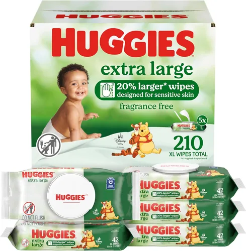 Vista 10 de Huggies Toallitas para bebé extra grandes, sin perfume, 1 paquete abatible, 42 toallitas XL en total, el embalaje puede variar