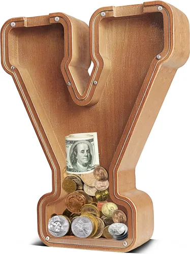 Vista 19 de UBeesize alcancías de letras para niños y niñas, alcancía de madera personalizada para billetes y monedas, caja de dinero, regalo de cumpleaños