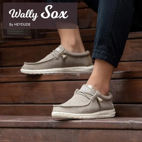 Vista 2 de Hey Dude Wally Sox Slate - Mocasines con cordones para hombre, cómodos y ligeros, Camello