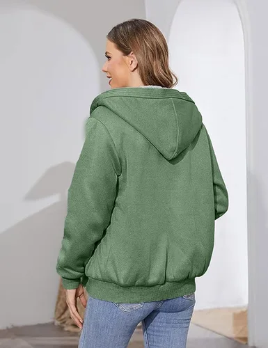 Vista 4 de PUWEI - Sudadera con capucha, con zíper y forro de felpa grueso, para mujer