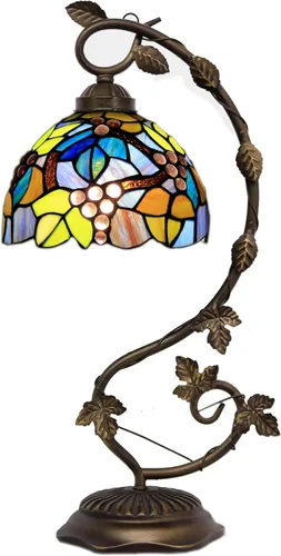 Vista 10 de Tiffany Lamp Stained Glass Table Lamp Metal Leaf Desk Reading Light 8X10X21 Inch Decor Small Space Bedroom Home Office (Green Red Dragonfly)