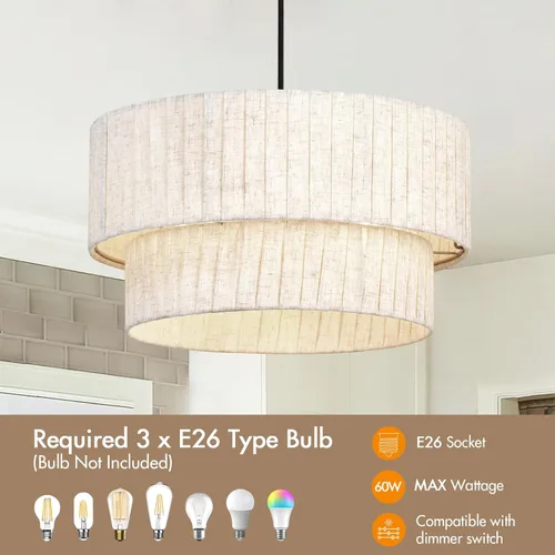 Vista 3 de Lámpara de araña de granja moderna de 16 pulgadas – Lámpara colgante de tiras de lino en capas, lámpara de iluminación rústica regulable