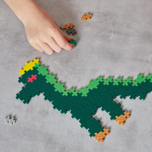 Vista 4 de Plus-Plus: Learn to Build - Dinosaurios - Juego de 400 piezas - Juguete STEM de construcción de dinosaurios 2D y 3D, mini bloques de rompecabezas