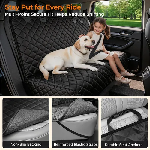 Vista 5 de URPOWER Funda de asiento de coche para perro para asiento trasero Todo negro