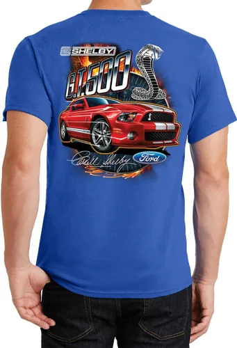 Vista 6 de Ford Mustang Camiseta Rojo Shelby GT500 Delantero y Atrás Negro