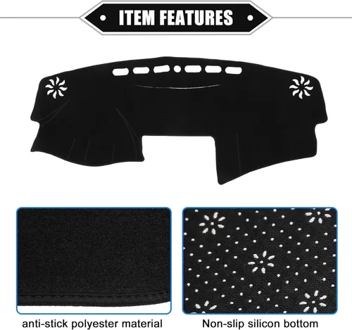 Vista 4 de Cubierta de salpicadero compatible con Toyota Camry 2007-2011, antideslizante, de poliéster, color negro, cubierta protectora