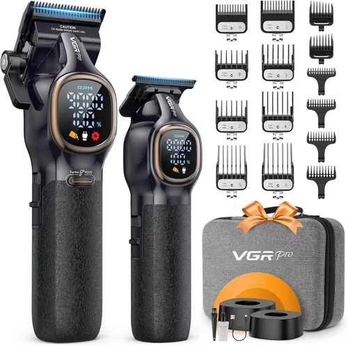 VGRPRO Cortapelos profesionales para hombres, juego de cortapelos y recortadora de peluquería profesional, cortapelos inalámbricos para cortar Negro