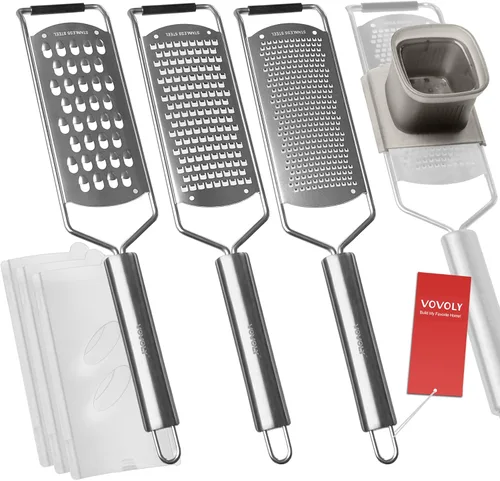 Vovoly Juego de 4 Piezas Rallador Zester Pro Set, Rallador de Queso con Cuchilla de Acero Inoxidable Súper Afilada, Fino/Grueso/Extra
