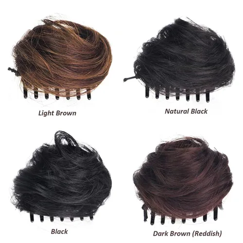 Vista 5 de Extensiones de cabello sintético con moño, con clip de garra, extensiones de moño para niñas, mujeres y bebés, color marrón claro