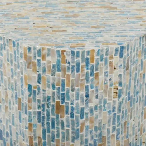 Vista 4 de Deco 79 Mother of Pearl Shell Handmade Side End Accent Table End Table, Side Table 13" x 13" x 19", Blue