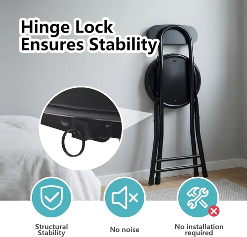 Vista 4 de Taburete plegable, taburete de bar plegable acolchado acolchado, 18 pulgadas de altura negra, taburete portátil resistente con capacidad de 300