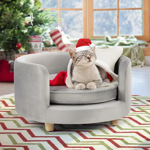 dCee Sofá redondo para perros, sofá para gatos, soporta hasta 50 libras, 24 pulgadas. Sofá suave y aterciopelado para mascotas para un sueño cómodo,