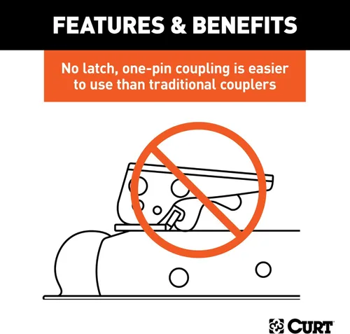 Vista 4 de CURT 25470 QuickPin Acoplador de remolque sin pestillo para bola de enganche de 2 pulgadas, canal de 2 pulgadas, 3,500 libras