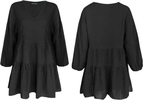 Vista 5 de FANCYINN Cute Shift Tunic Dress for Women Ruffle Swing Babydoll Mini Long Sleevee Dress with Pockets