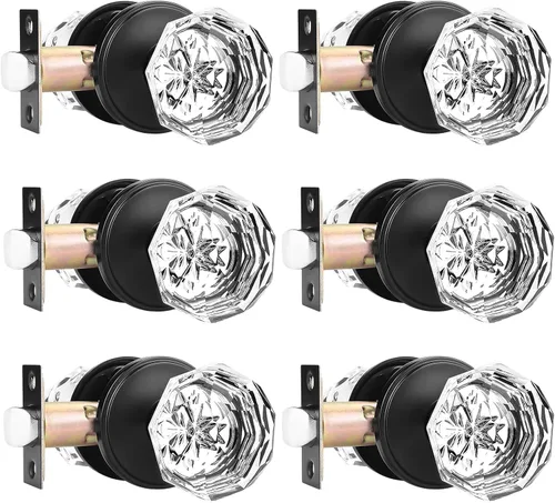 Vista 27 de Orger Paquete de 6 pomos de puerta de privacidad, manijas de puerta de vidrio transparente con acabado de níquel satinado, manijas de puerta