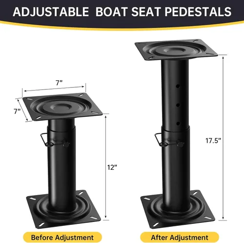 Vista 2 de Pedestal ajustable para asiento de barco, altura ajustable de 11 ½ a 17 ½ pulgadas, pedestal ajustable para asiento de barco