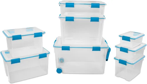 Vista 10 de Sterilite 7.5 Qt Gasket Box, Stackable Storage Bin with Latching Lid and Tight Seal, Plastic Container to Organize Basement, Clear Base, Lid, 1-Pack