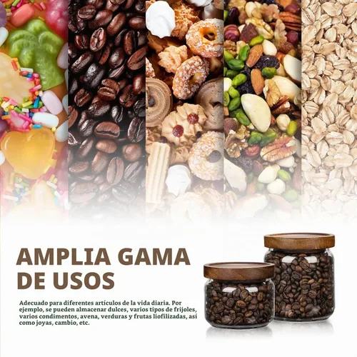 Vista 6 de 1 tarro de almacenamiento de vidrio con tapas herméticas, recipiente de café de 64 onzas líquidas (64.2 fl oz) con tapa de madera, recipiente
