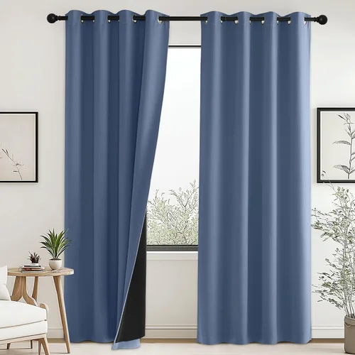 Vista 13 de Pony Dance - Cortinas 100% opacas, cortinas gruesas de doble capa para bloquear la luz, cortinas oscuras con aislamiento térmico y reducción