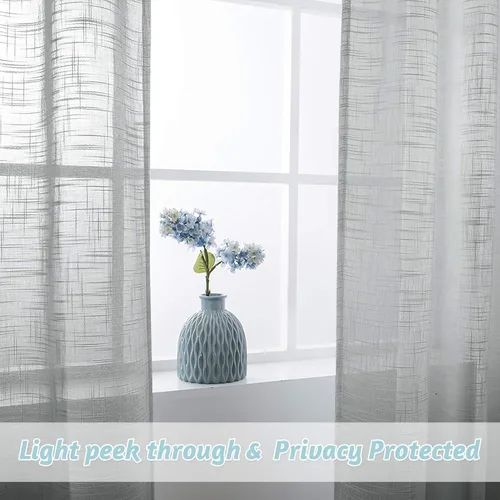 Vista 4 de RYB HOME - Cortinas de lino con textura transparente, 2 paneles
