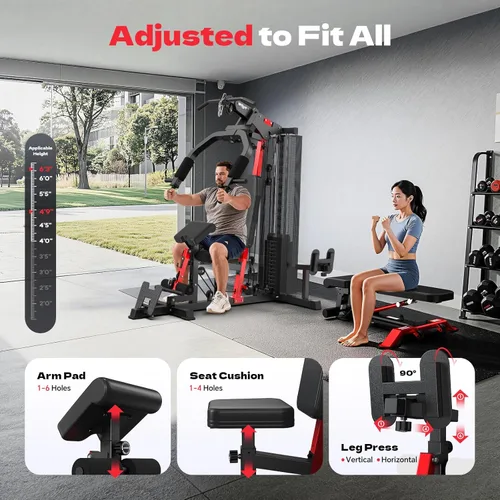 Vista 3 de Home Gym Workout Equipment 148LB Weight Stack, Full Body Workout Machine for LAT Pulldown, Chest Press, Leg Extension & Strength Training, Multi