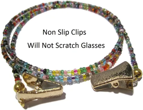 Vista 2 de Cadena de gafas para mujer con cuentas de 32 colores, presilla dorada, lanyard para gafas