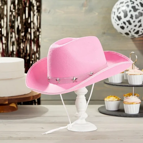 Vista 2 de Sombrero de vaquera de fieltro para mujeres y hombres, accesorios de disfraz (14.8 x 10.6 x 5.9 pulgadas)