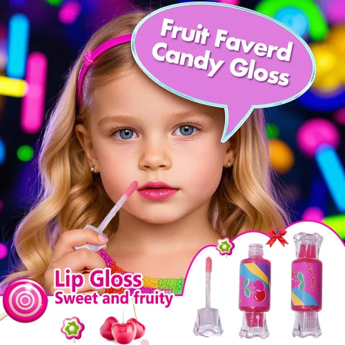 Vista 3 de Mebtmel Lindo brillo de labios para niños, juego de brillo de labios con purpurina para niñas de 6 piezas con forma de dulce, bálsamo labial