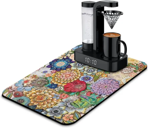 Vista 84 de Tapete de barra de café para encimeras 19inx12in, absorbente para ocultar las manchas, antideslizante, accesorios para bar de cafetería, cabe debajo