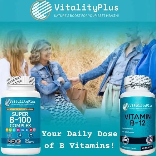 Vista 5 de Complejo Super B-100 – Todas las vitaminas B incluyendo B12, B1, B2, B3, B5, B6, B7, B9, Folato – Vitaminas B de alta potencia con colina, inositol