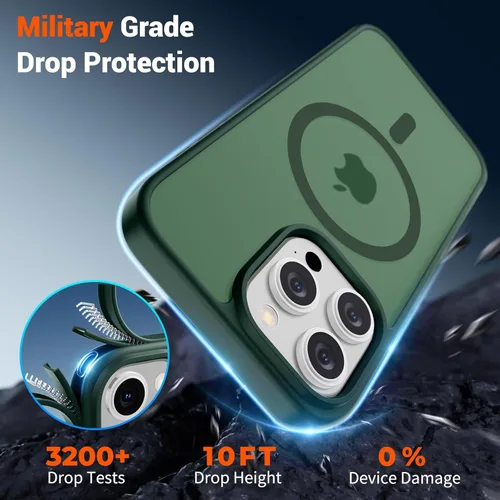 Vista 1724 de SUPFINE - Funda magnética para iPhone 13 Pro Max (compatible con MagSafe), (protección contra caídas de grado militar de 10 pies), delgada, Negro