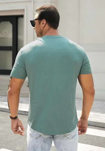 Vista 2 de JMIERR Camisas Henley para hombre con cuello redondo y botones