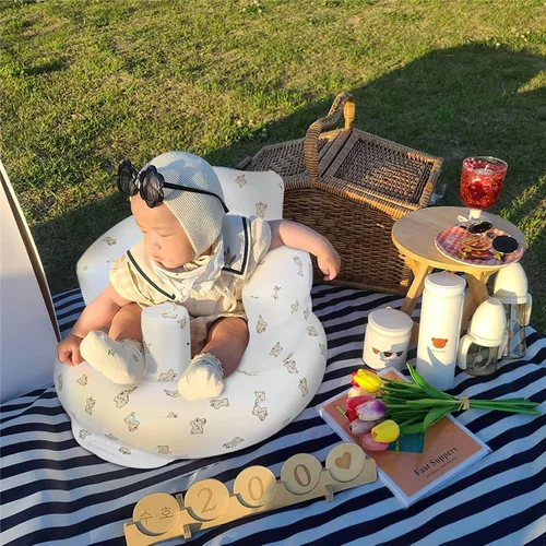 Vista 2 de EKEPE Asiento inflable para bebé para bebés de 3 meses en adelante, asientos de piso para bebé para sentarse, asientos para bebé para infantes